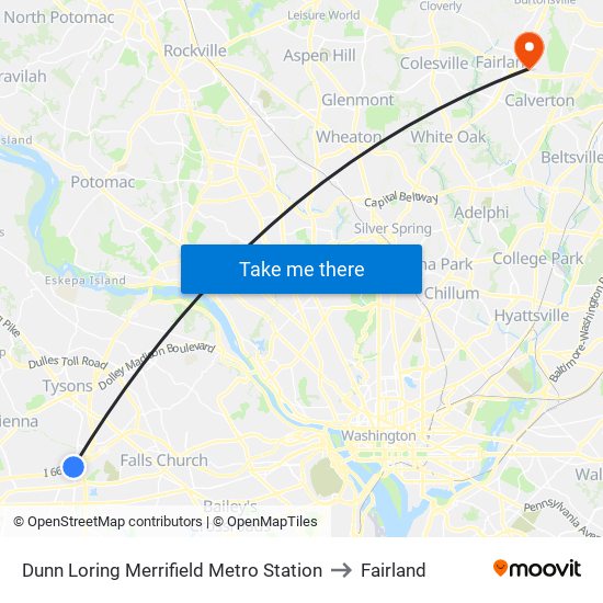 Dunn Loring Merrifield Metro Station to Fairland map