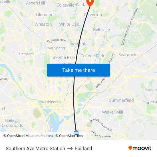 Southern Ave Metro Station to Fairland map