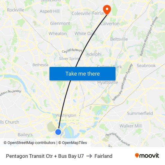 Pentagon Transit Ctr + Bus Bay U7 to Fairland map