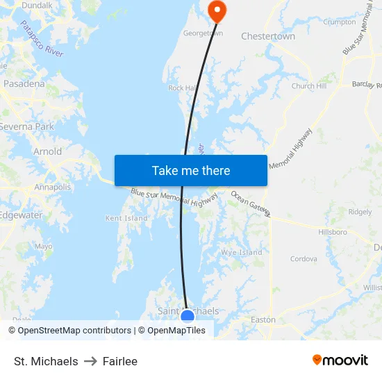 St. Michaels to Fairlee map