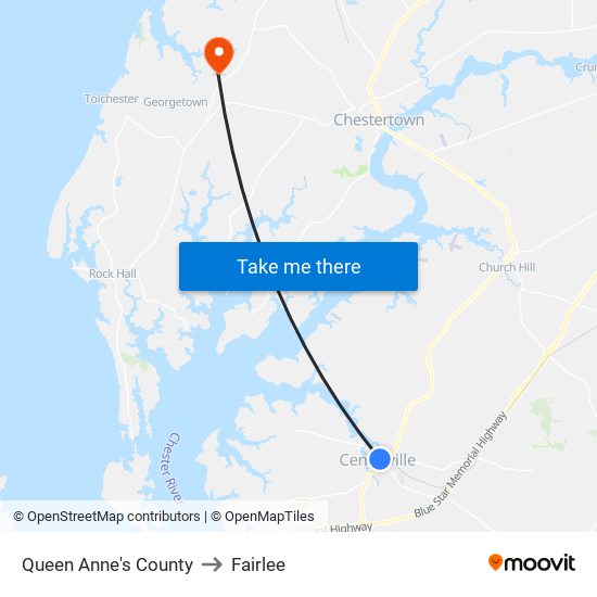 Queen Anne's County to Fairlee map