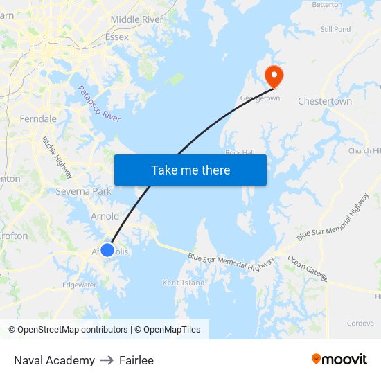 Naval Academy to Fairlee map