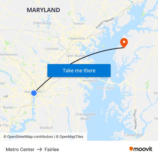 Metro Center to Fairlee map