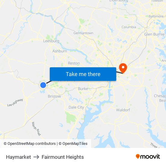 Haymarket to Fairmount Heights map