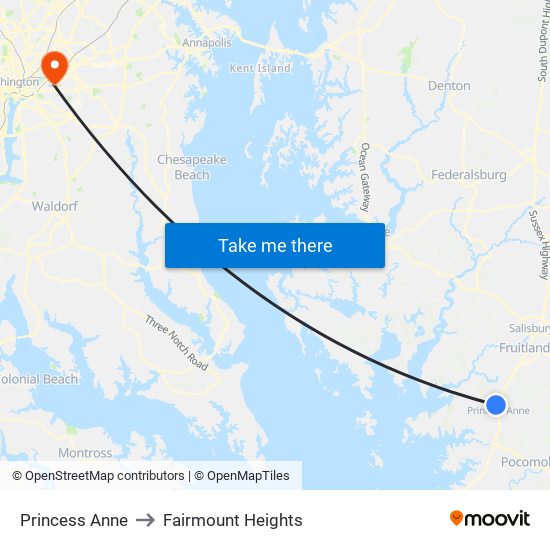 Princess Anne to Fairmount Heights map