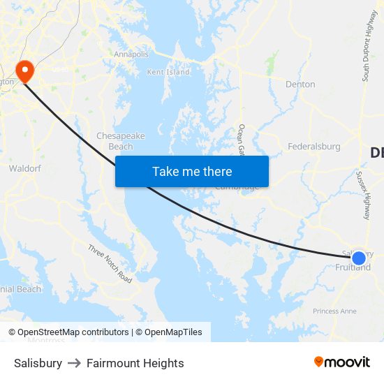 Salisbury to Fairmount Heights map