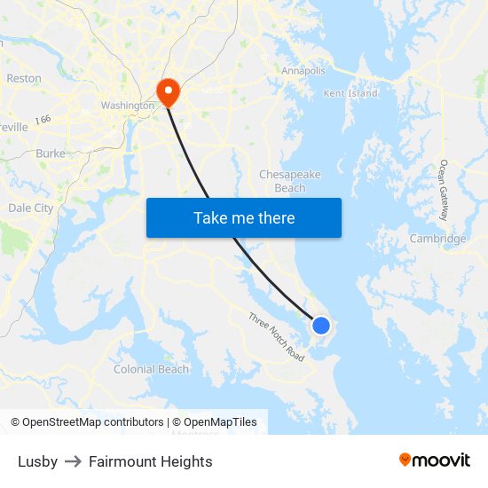 Lusby to Fairmount Heights map