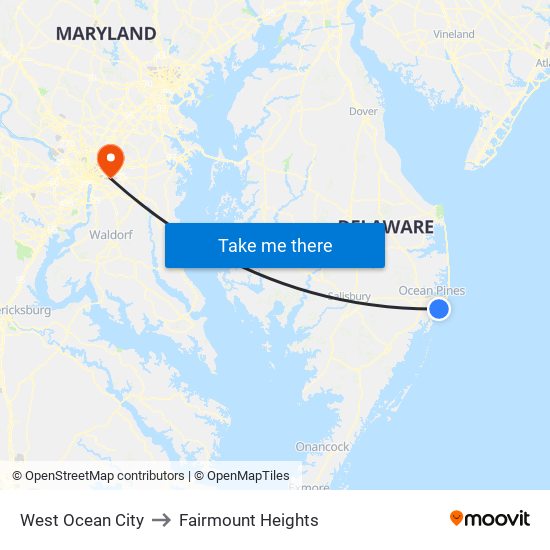 West Ocean City to Fairmount Heights map