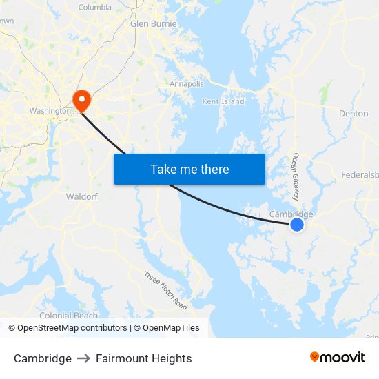 Cambridge to Fairmount Heights map