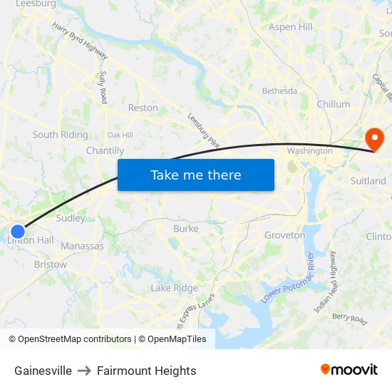 Gainesville to Fairmount Heights map