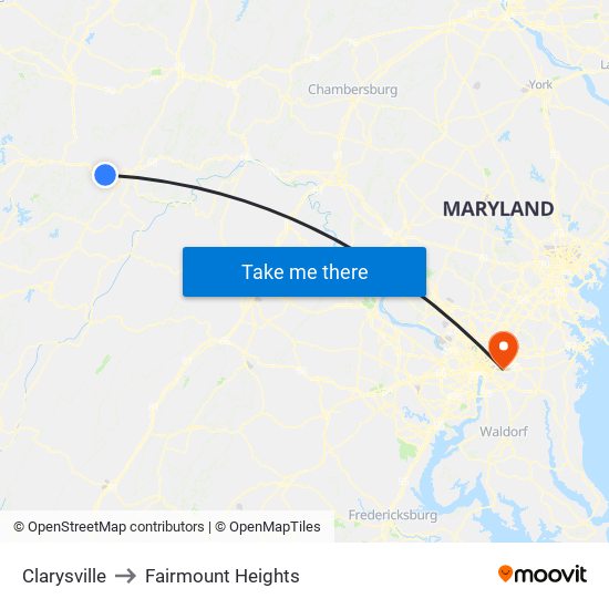 Clarysville to Fairmount Heights map