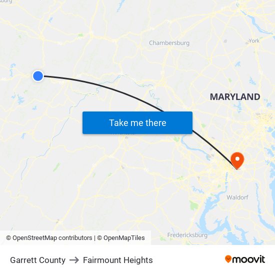 Garrett County to Fairmount Heights map