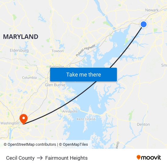Cecil County to Fairmount Heights map