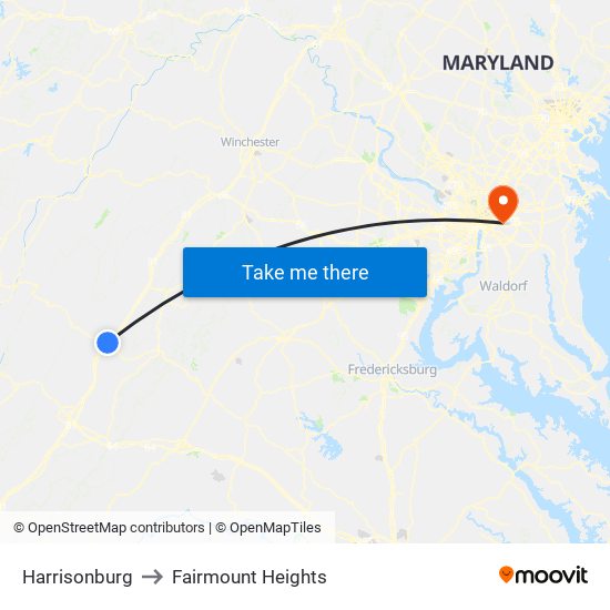 Harrisonburg to Fairmount Heights map