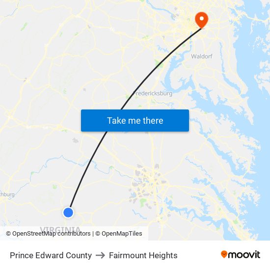 Prince Edward County to Fairmount Heights map