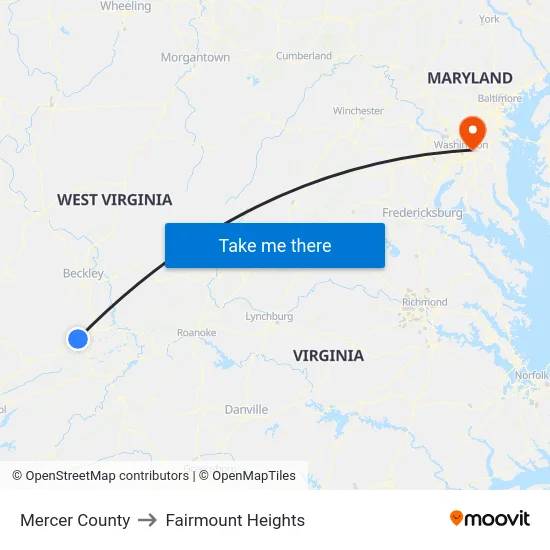 Mercer County to Fairmount Heights map