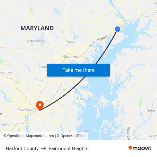 Harford County to Fairmount Heights map