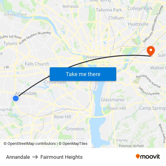 Annandale to Fairmount Heights map