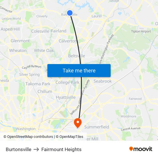 Burtonsville to Fairmount Heights map