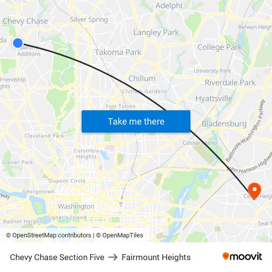 Chevy Chase Section Five to Fairmount Heights map