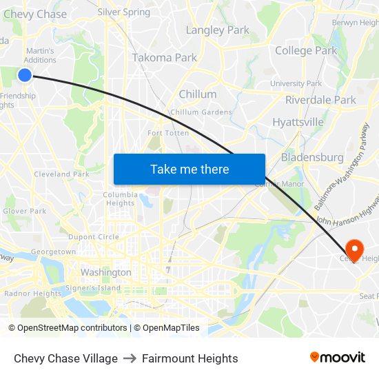 Chevy Chase Village to Fairmount Heights map
