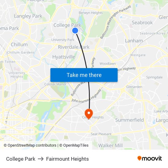 College Park to Fairmount Heights map