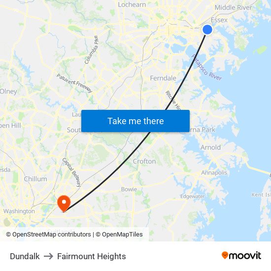 Dundalk to Fairmount Heights map