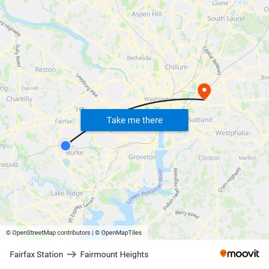 Fairfax Station to Fairmount Heights map