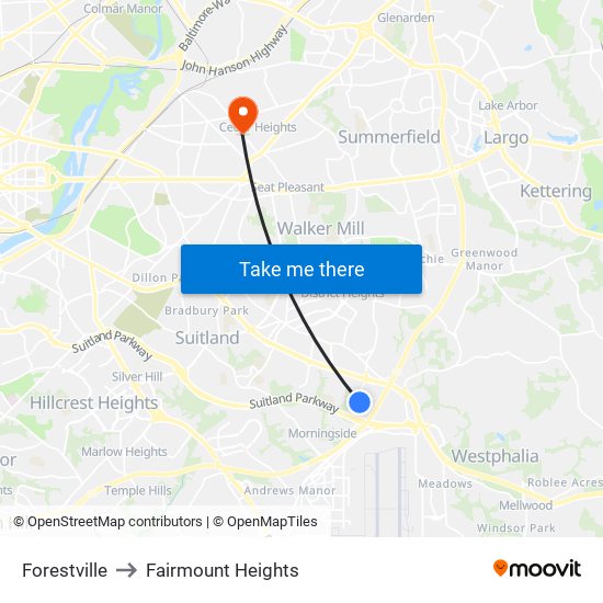 Forestville to Fairmount Heights map