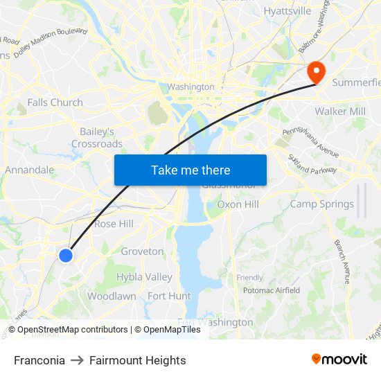 Franconia to Fairmount Heights map