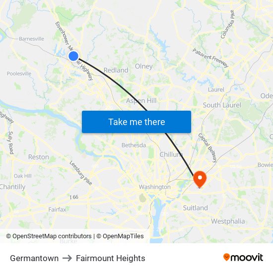 Germantown to Fairmount Heights map