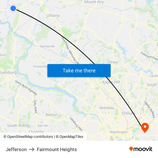 Jefferson to Fairmount Heights map