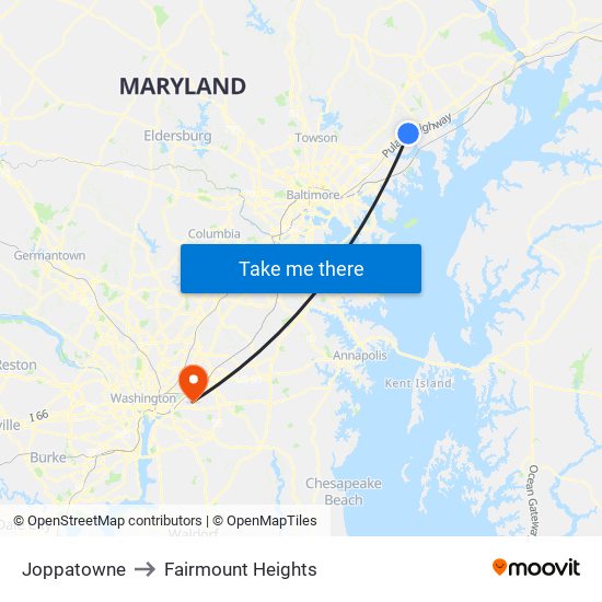 Joppatowne to Fairmount Heights map