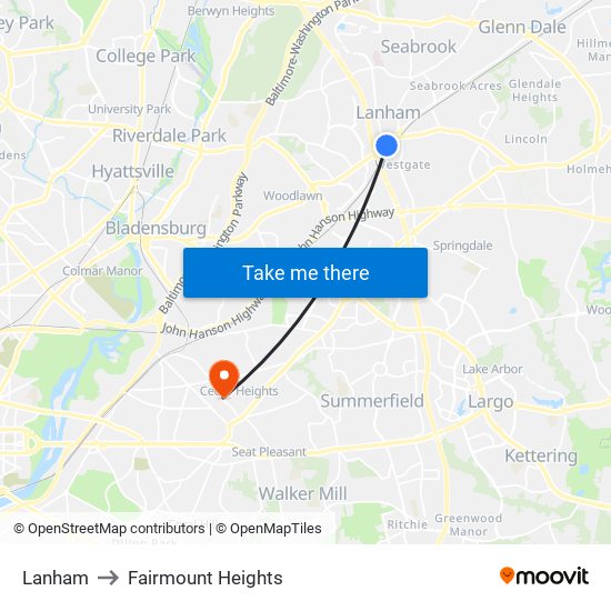 Lanham to Fairmount Heights map