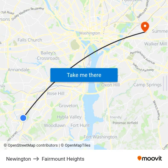Newington to Fairmount Heights map