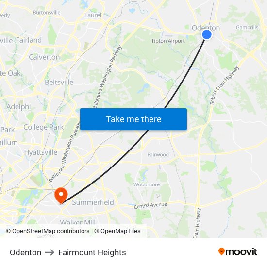 Odenton to Fairmount Heights map