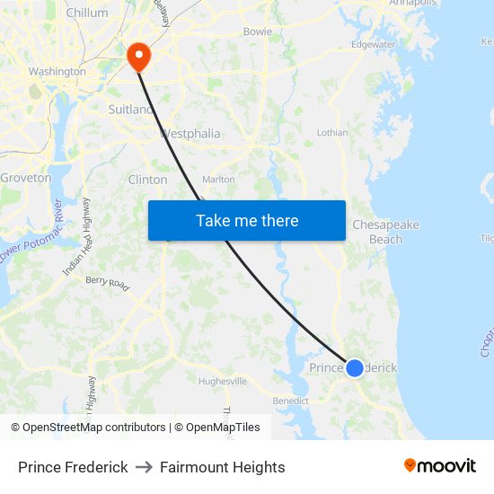 Prince Frederick to Fairmount Heights map