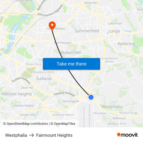 Westphalia to Fairmount Heights map