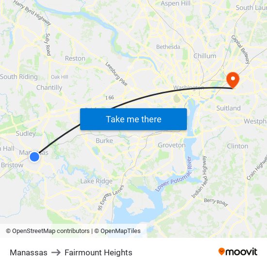 Manassas to Fairmount Heights map