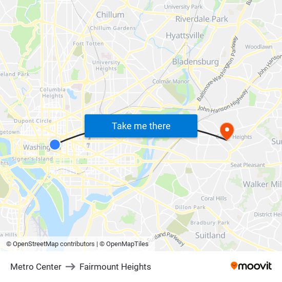 Metro Center to Fairmount Heights map