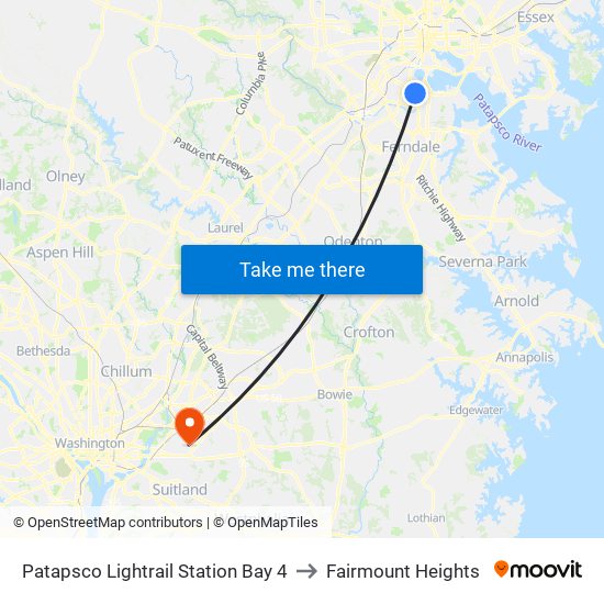 Patapsco Lightrail Station Bay 4 to Fairmount Heights map