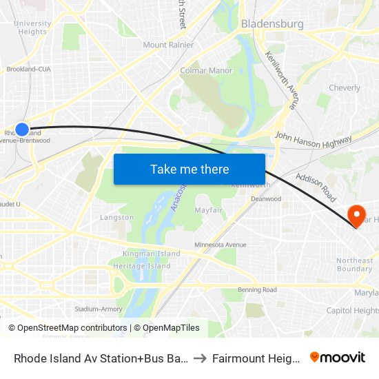 Rhode Island Ave-Brentwood+Bay D to Fairmount Heights map