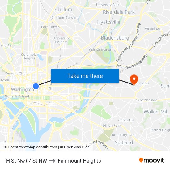 H St Nw+7 St NW to Fairmount Heights map