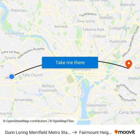 Dunn Loring Merrifield Metro Station to Fairmount Heights map