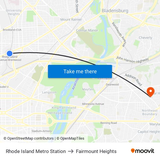 Rhode Island Metro Station to Fairmount Heights map