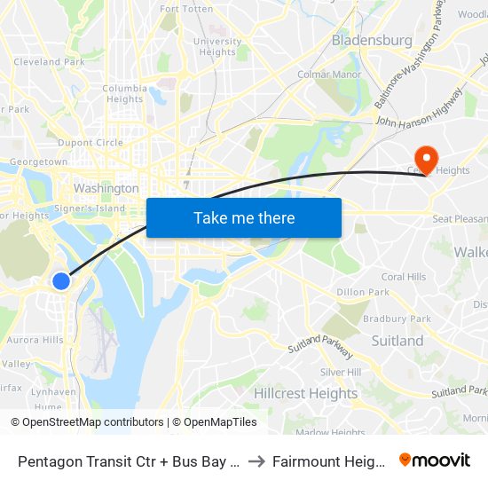 Pentagon Transit Ctr + Bus Bay U7 to Fairmount Heights map