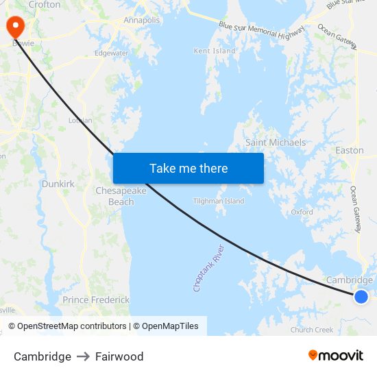 Cambridge to Fairwood map