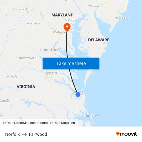 Norfolk to Fairwood map