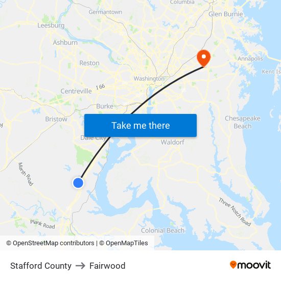 Stafford County to Fairwood map