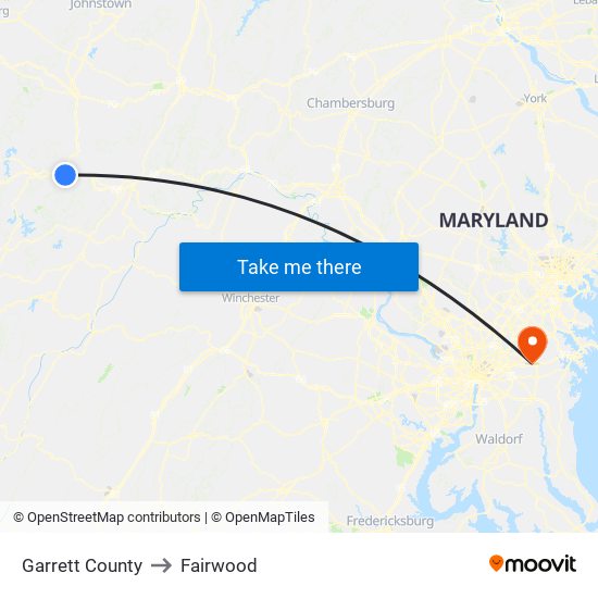Garrett County to Fairwood map
